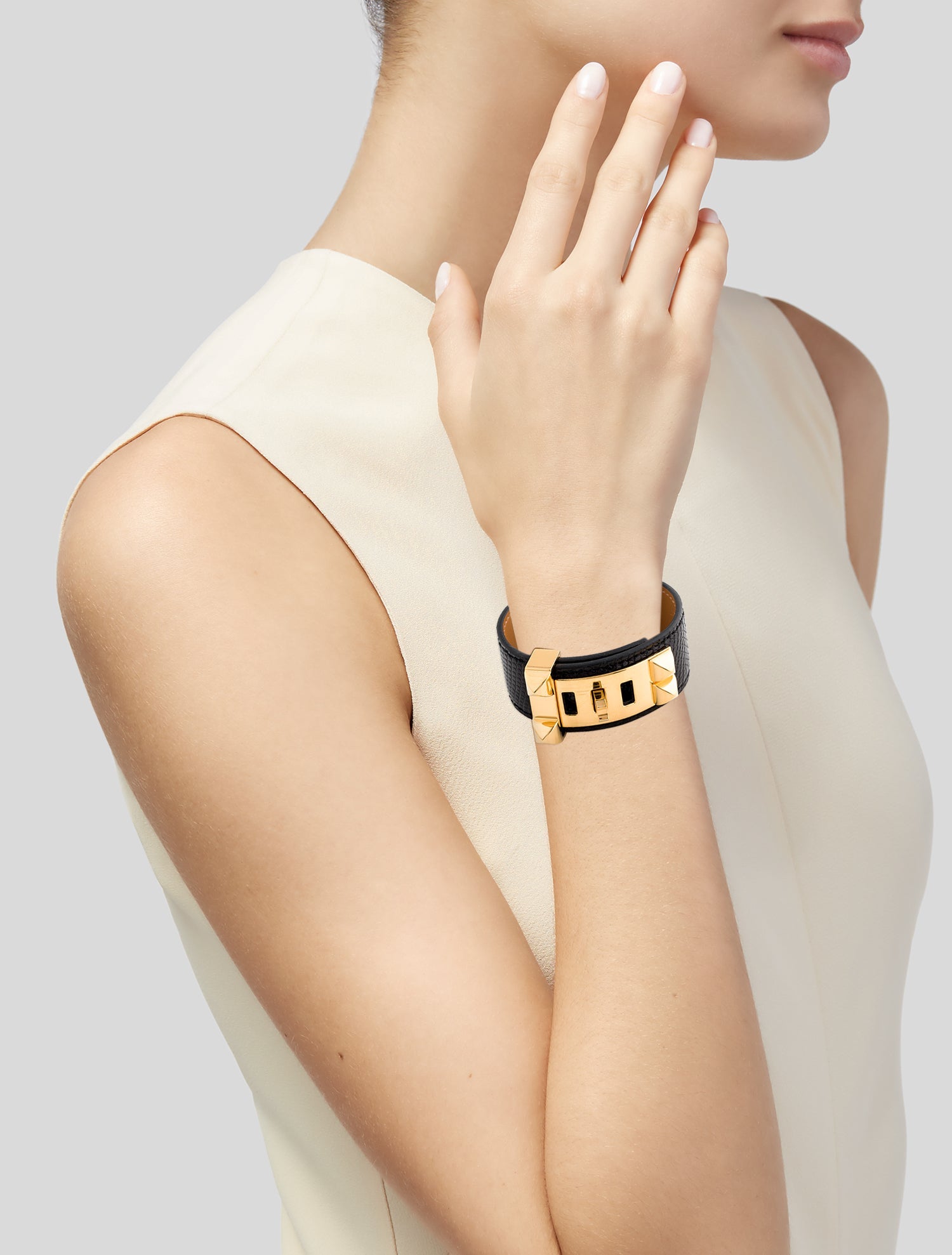 Hermès Leather Lezard Collier de Chien 24 Wrap Bracelet