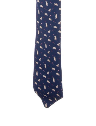 Hermès Navy Silk Tie With Whimsical Print