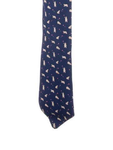 Hermès Ties Navy Silk Tie With Whimsical Print