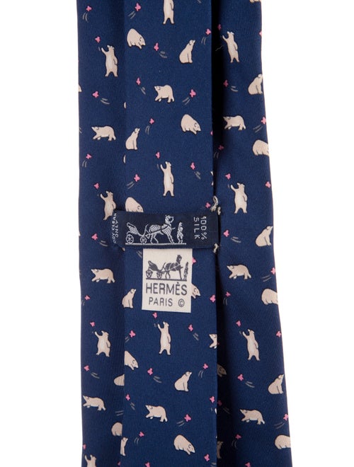 Hermès Navy Silk Tie With Whimsical Print