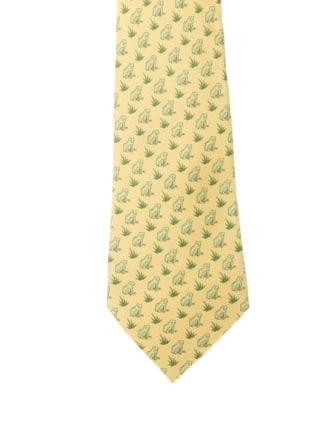 Hermès Frog Pattern Print Silk Tie