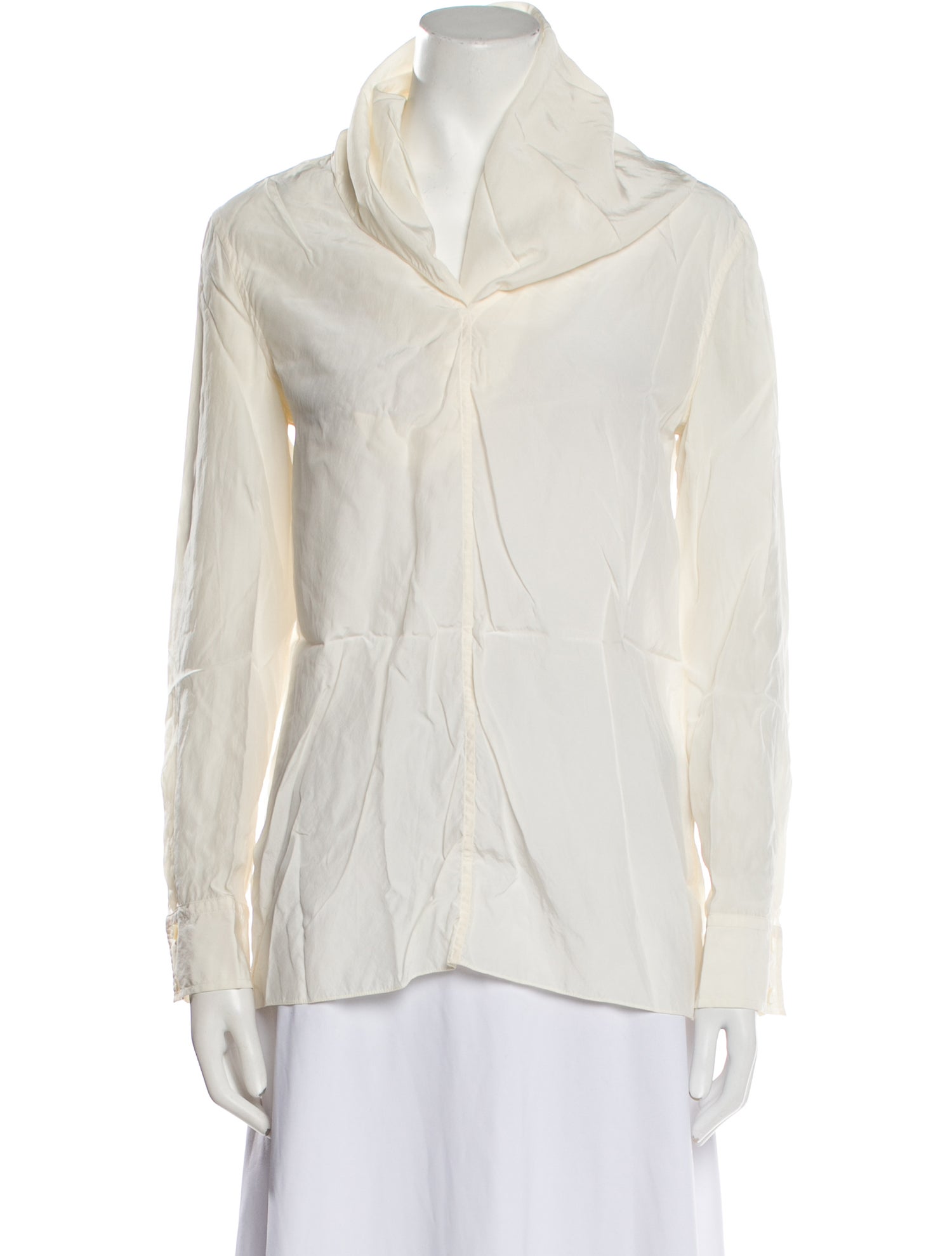 Hermès Silk Cowl Neck Button-Up Top