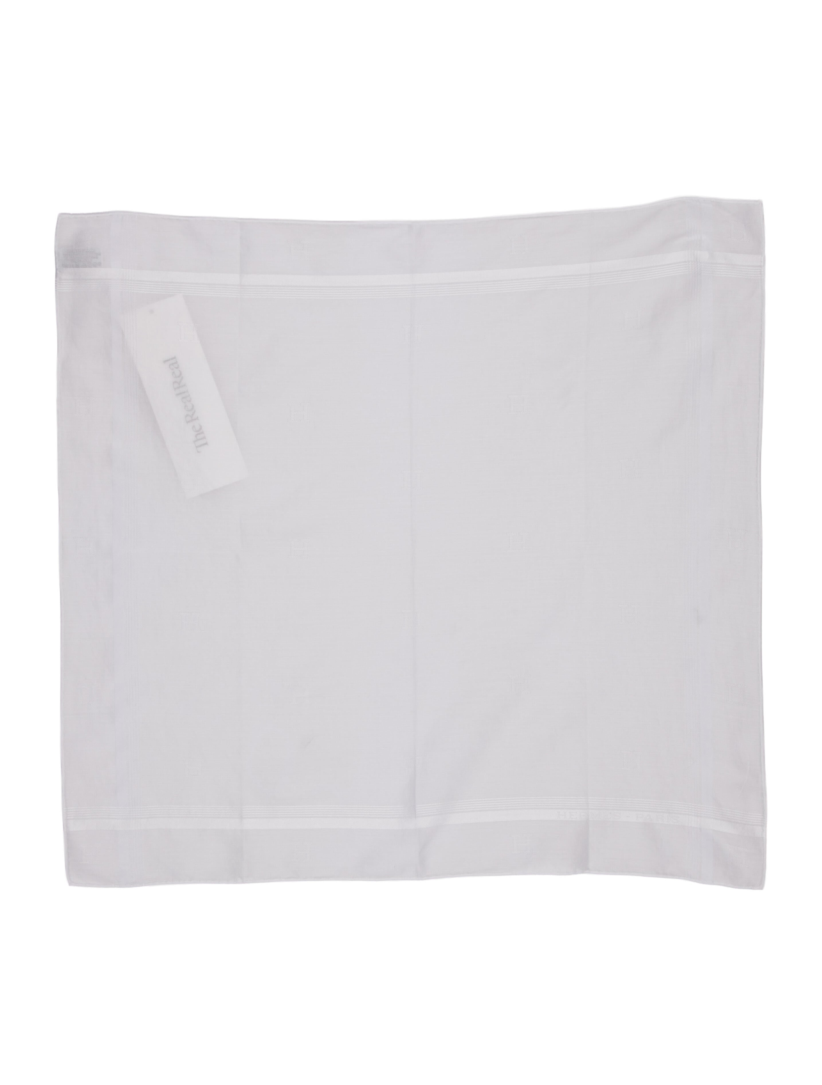 Hermès White Cotton Pocket Square