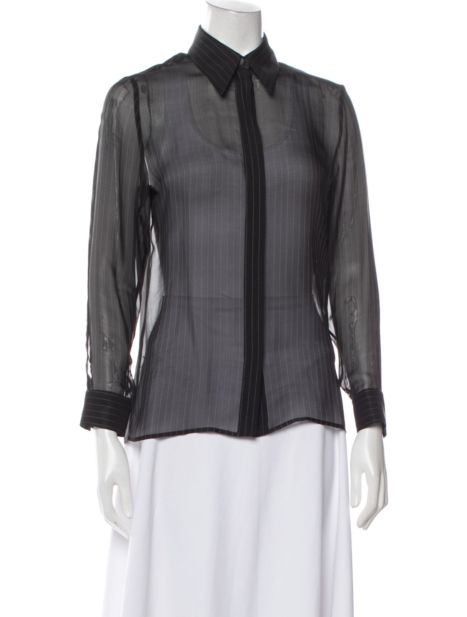 Hermès Silk Long Sleeve Button-Up Top