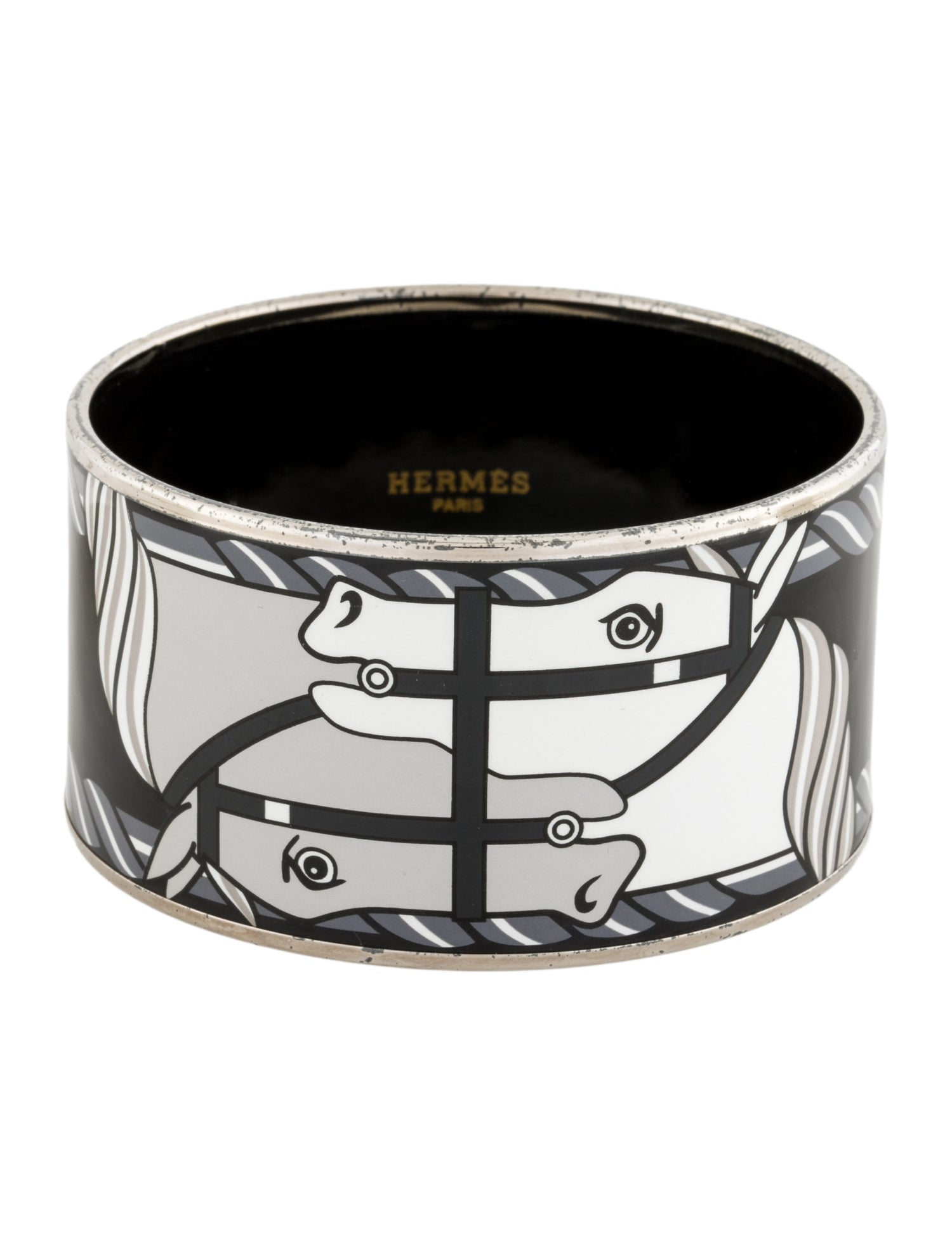 Hermès Enamel Extra Wide Equestrian Horse Bangle Bracelet