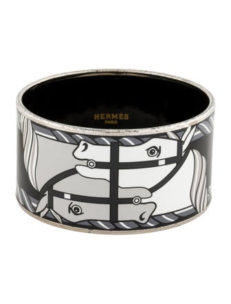 Hermès Enamel Extra Wide Equestrian Horse Bangle Bracelet