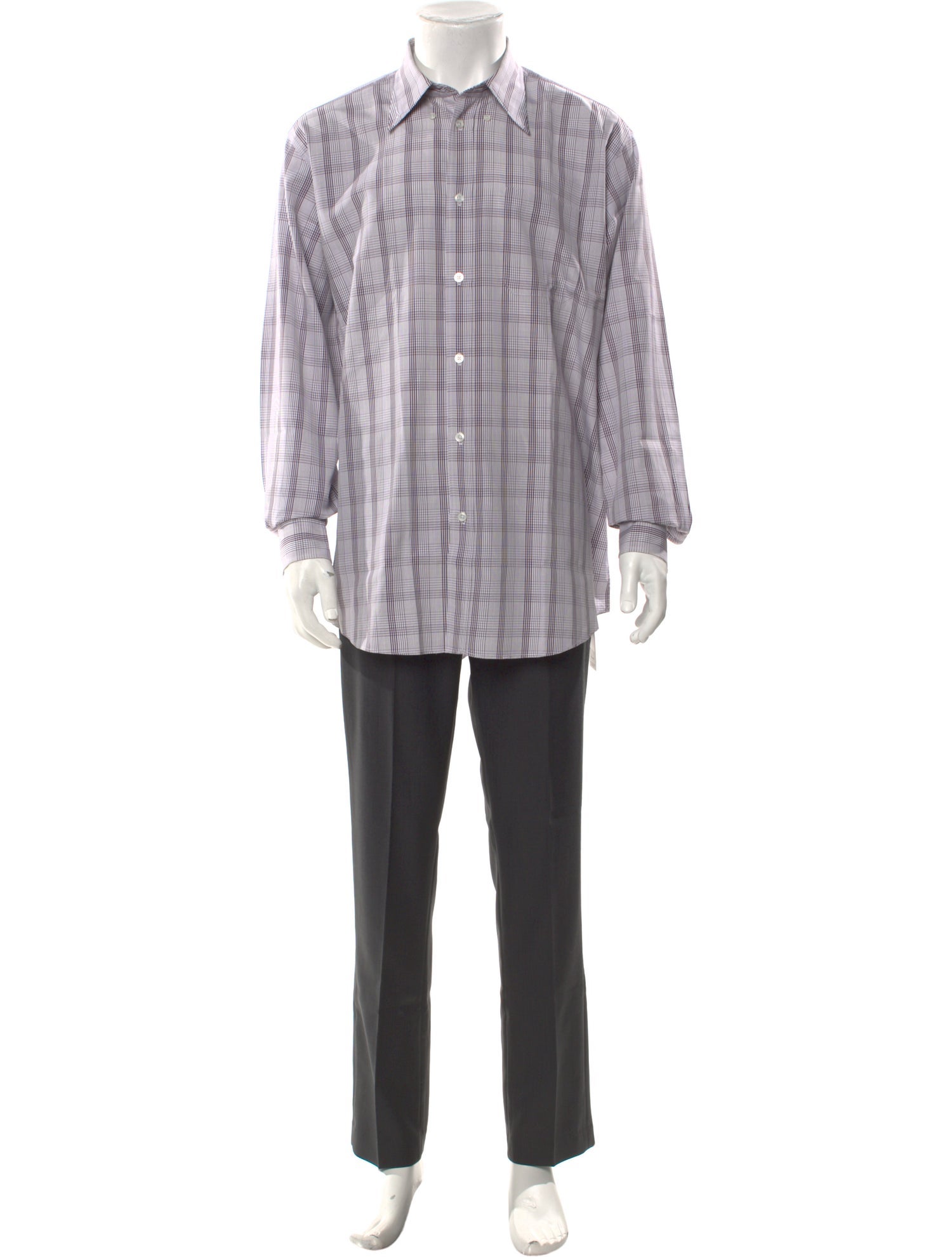 Hermès Plaid Print Long Sleeve Dress Shirt