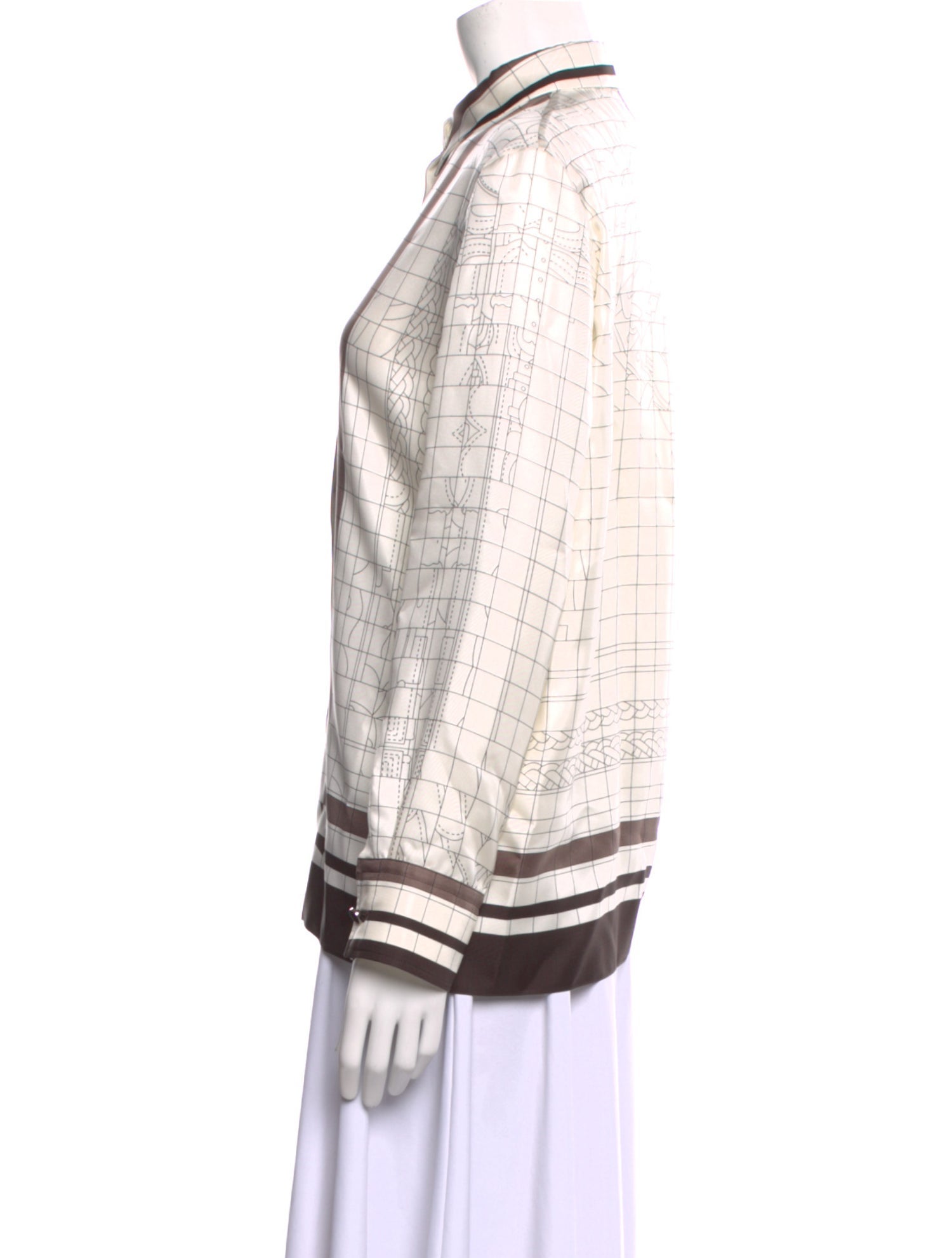 Hermès Silk Plaid Print Button-Up Top