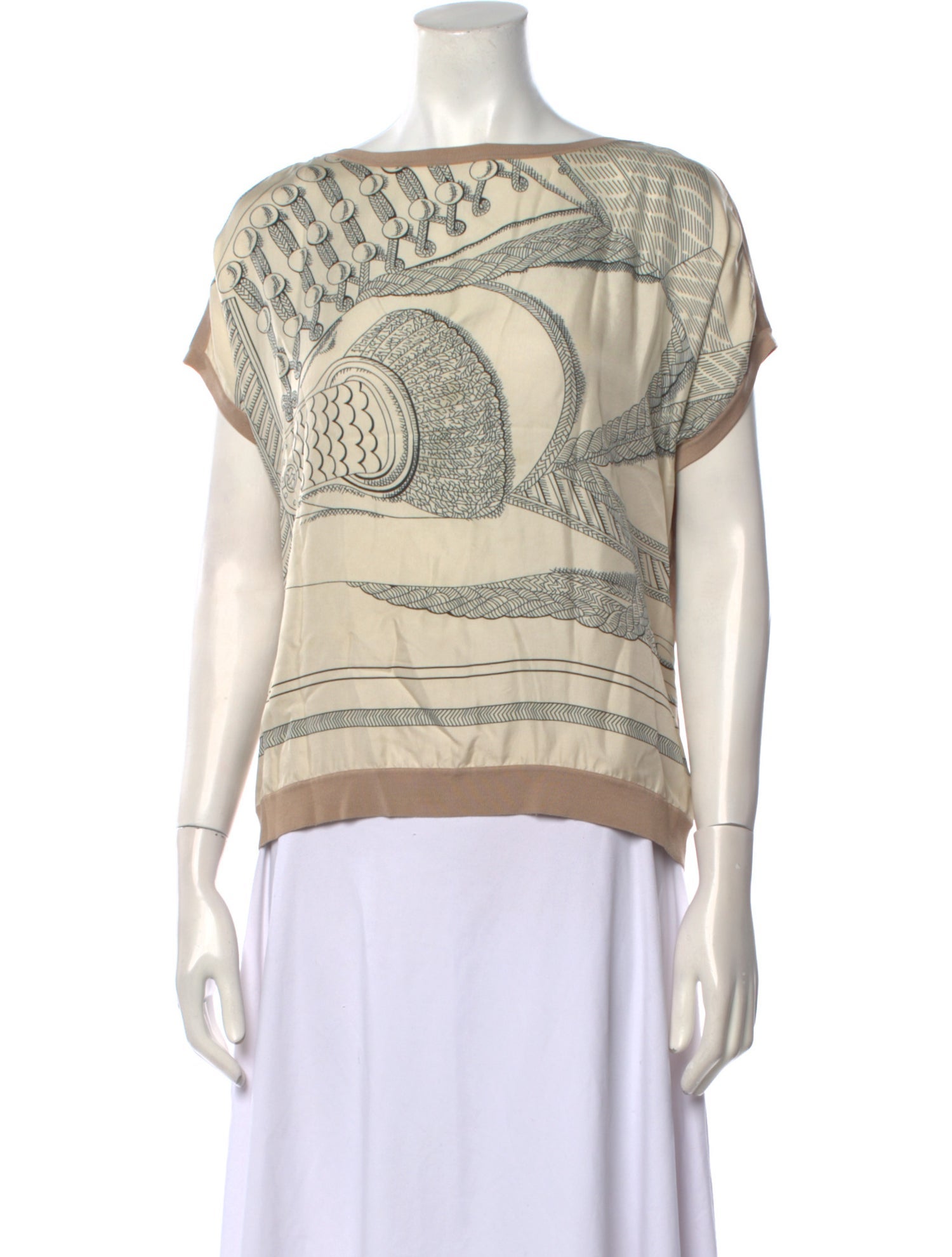 Hermès Printed Bateau Neckline Top