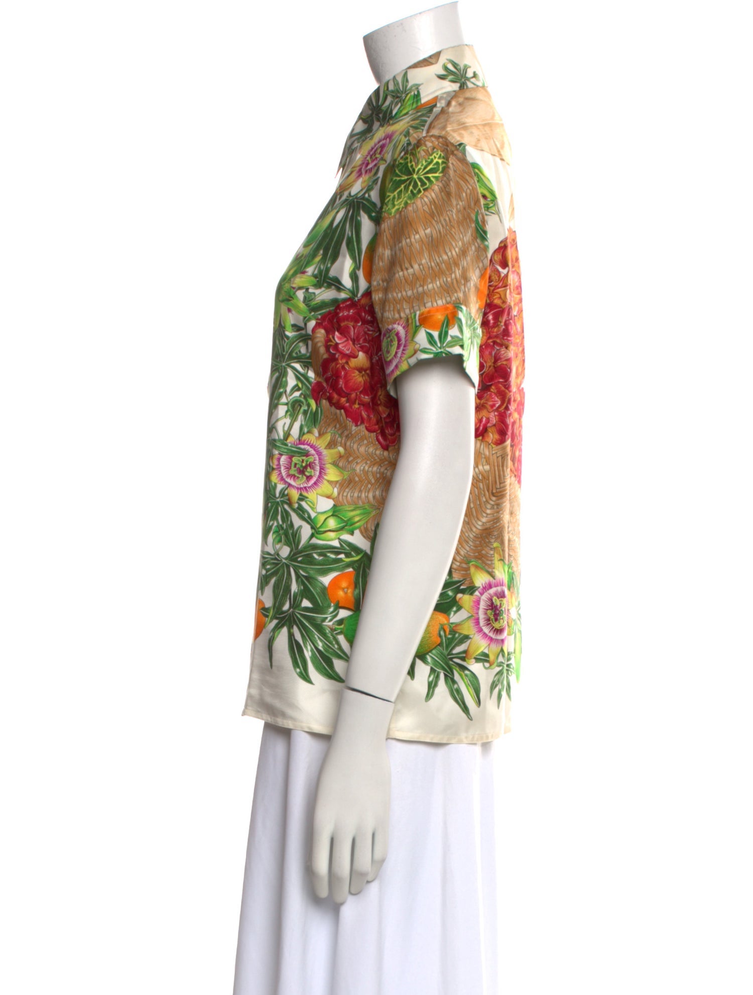 Hermès Silk Floral Print Button-Up Top