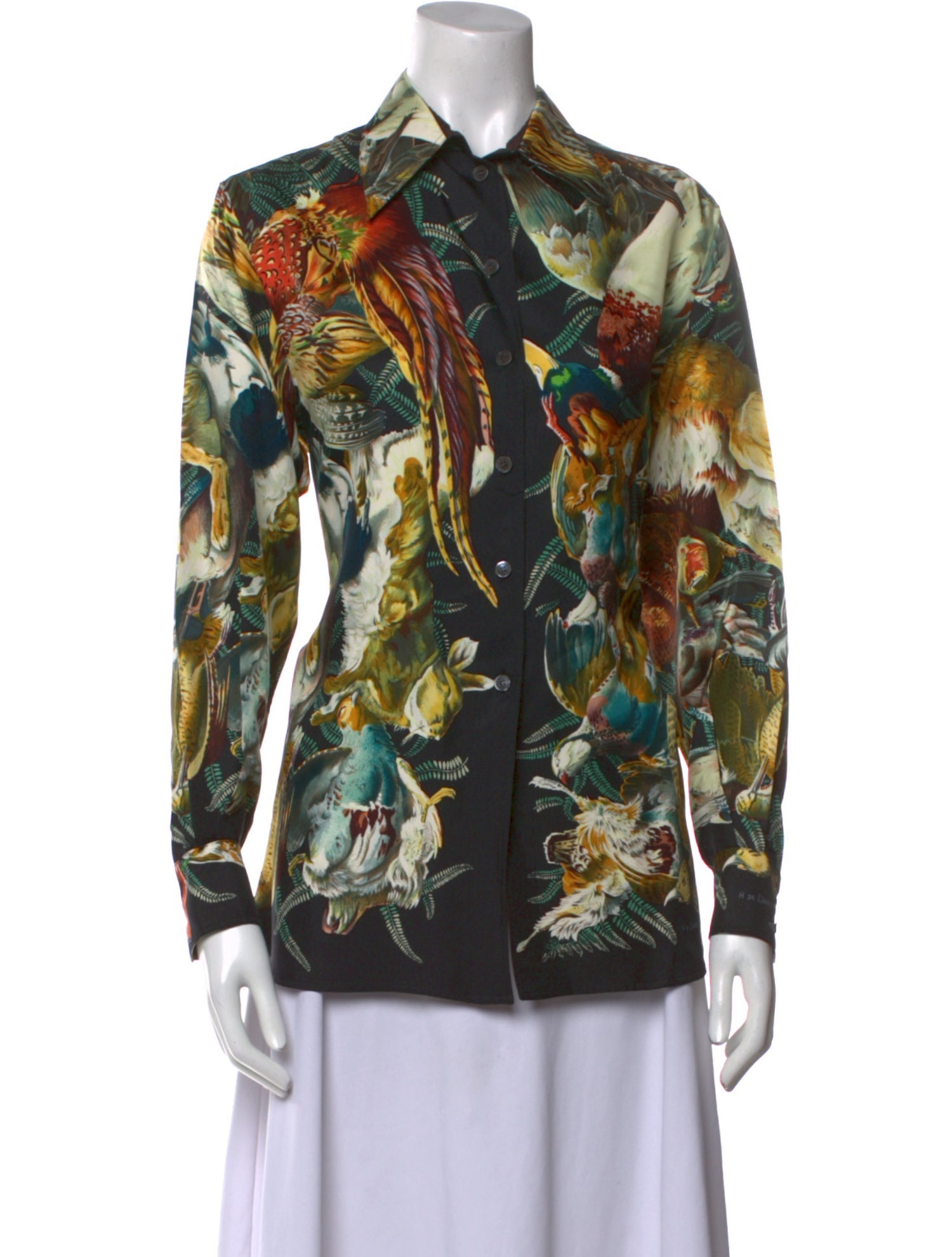 Hermès Silk Printed Button-Up Top
