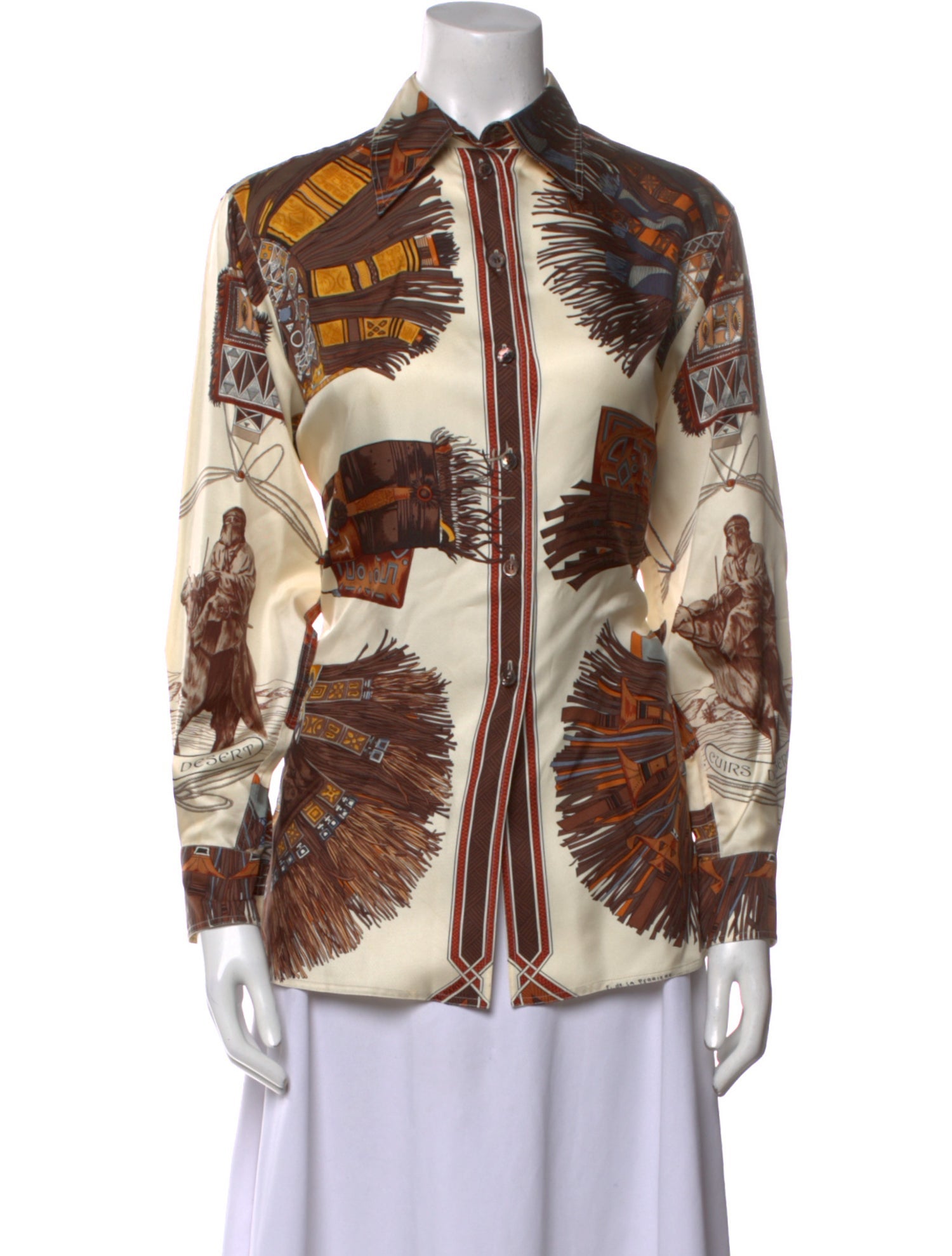 Hermès Silk Printed Button-Up Top