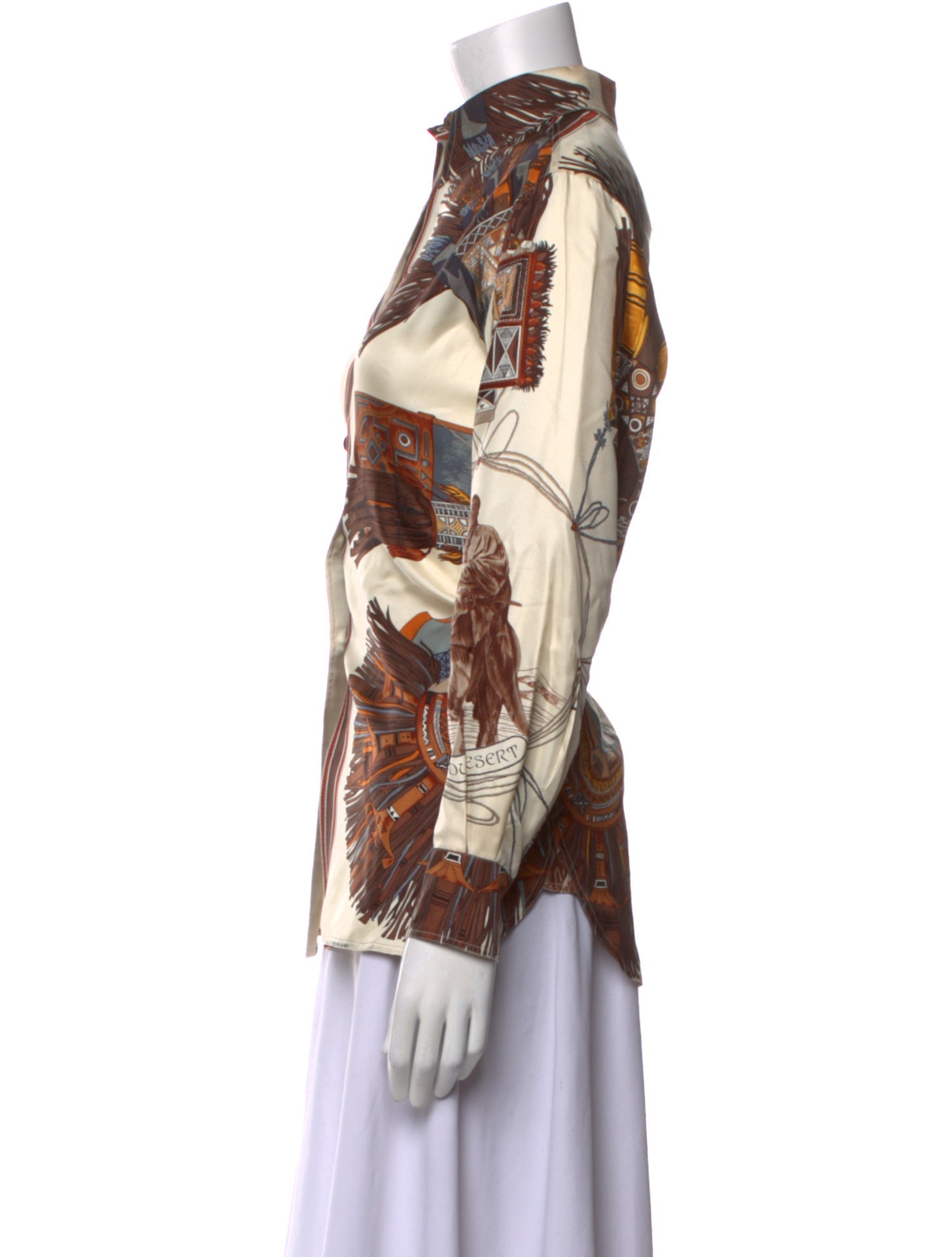Hermès Silk Printed Button-Up Top