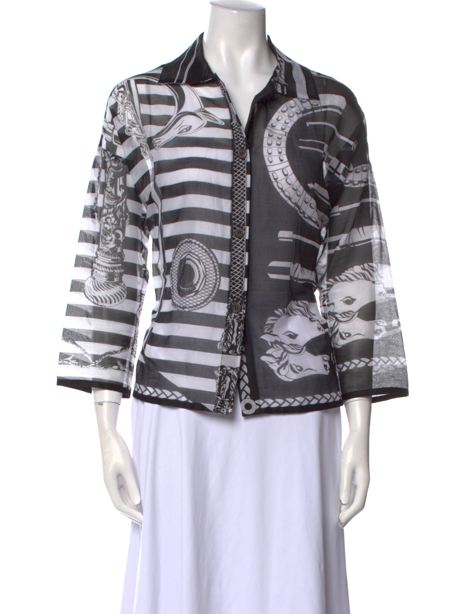 Hermès Printed Three-Quarter Sleeve Button-Up Top