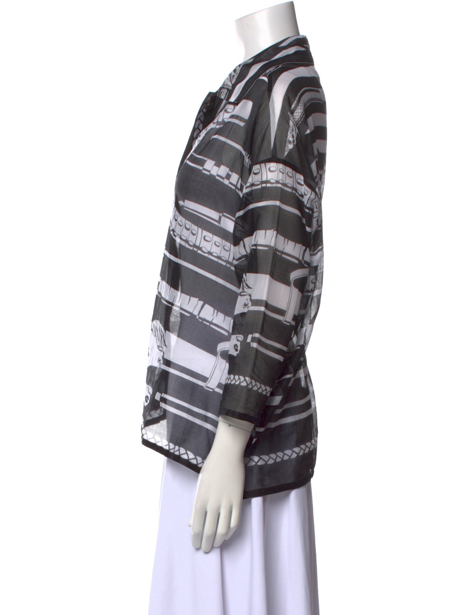 Hermès Printed Three-Quarter Sleeve Button-Up Top