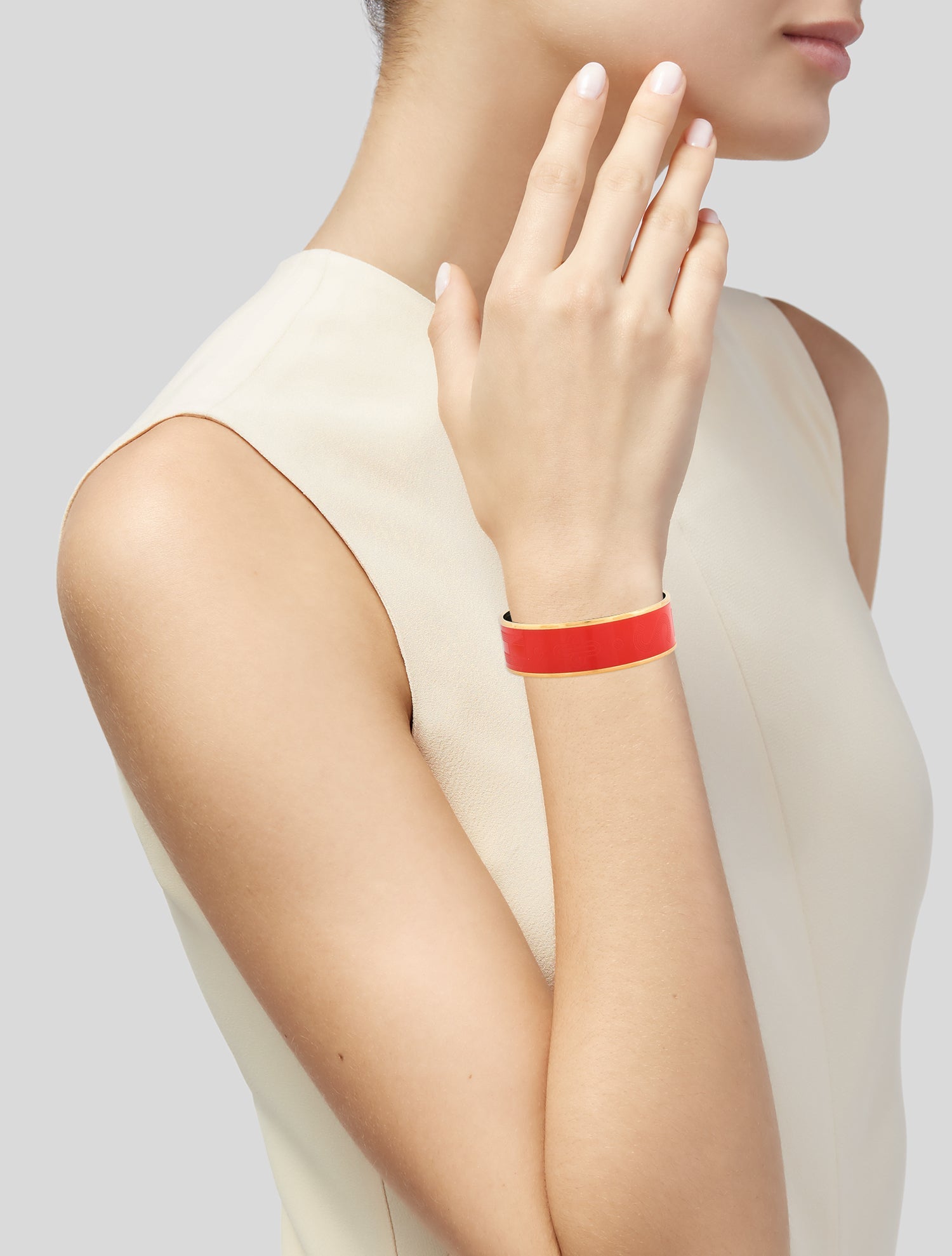 Hermès Wide Enamel Sellier Carved Bangle Bracelet