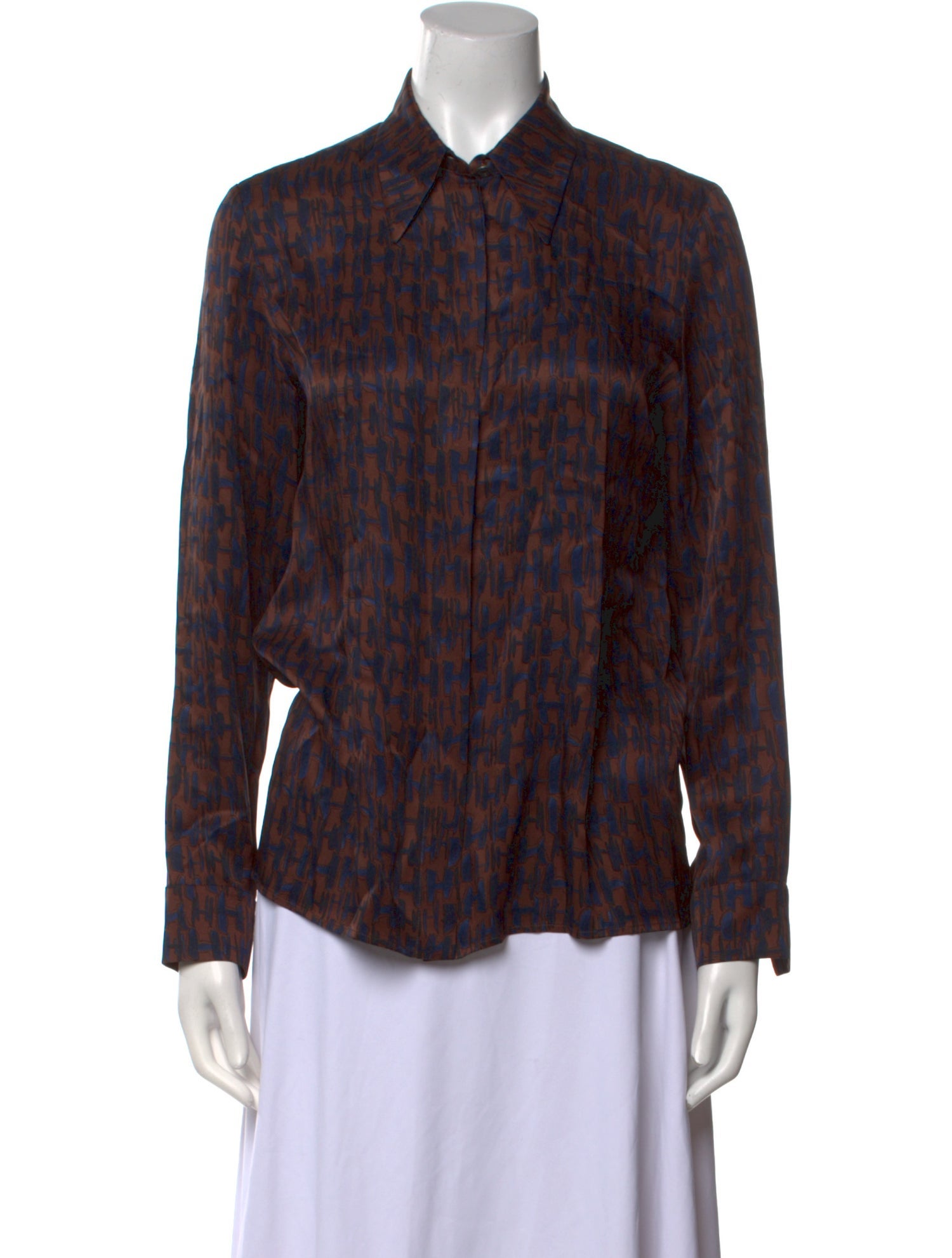 Hermès Silk Animal Print Button-Up Top