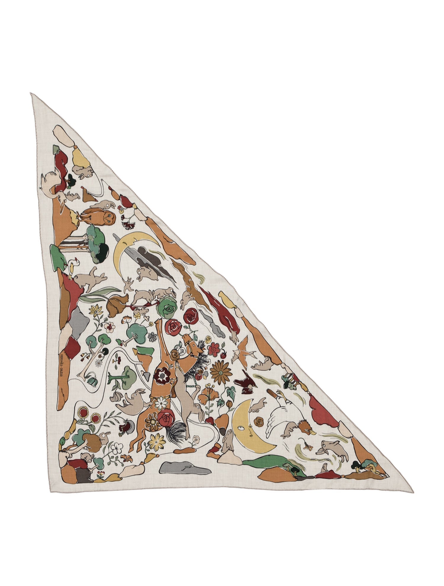Hermès Mille et un Lapins Cashmere Triangle Scarf