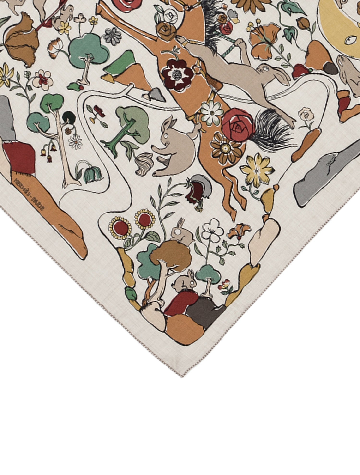 Hermès Mille et un Lapins Cashmere Triangle Scarf