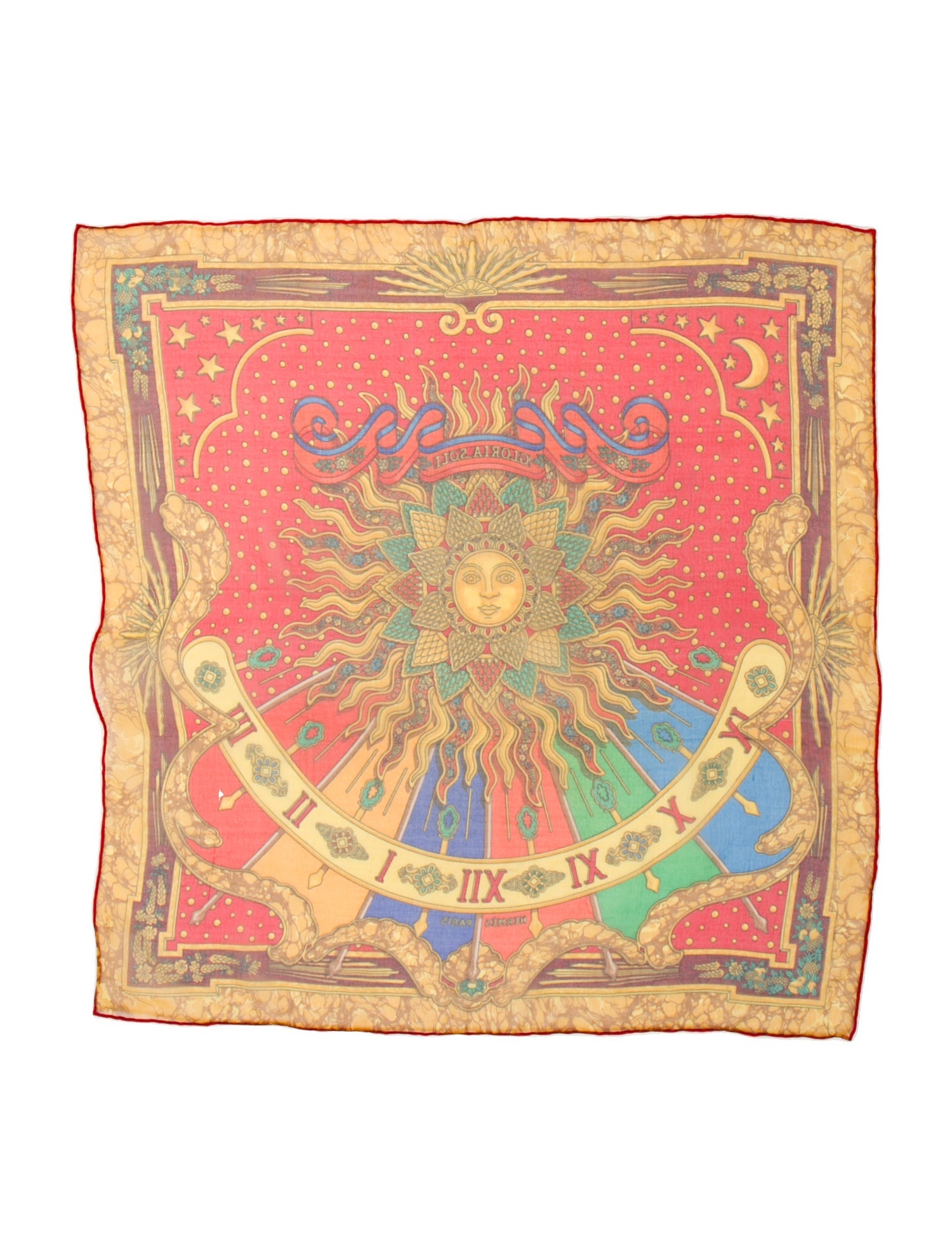 Hermès Gloria Soli Mousseline Pocket Square Silk Scarf