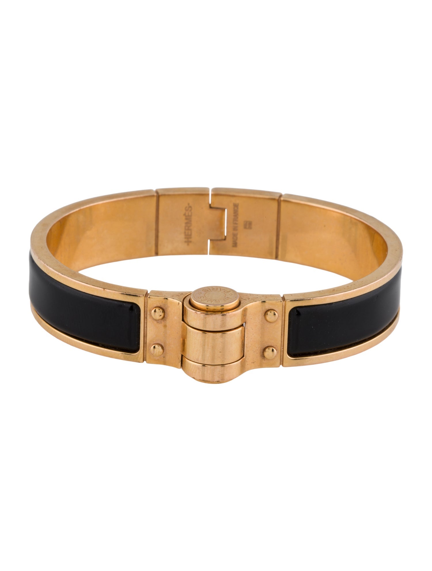 Hermès Narrow Hinged Enamel Bangle - Black Bangle, Bracelets