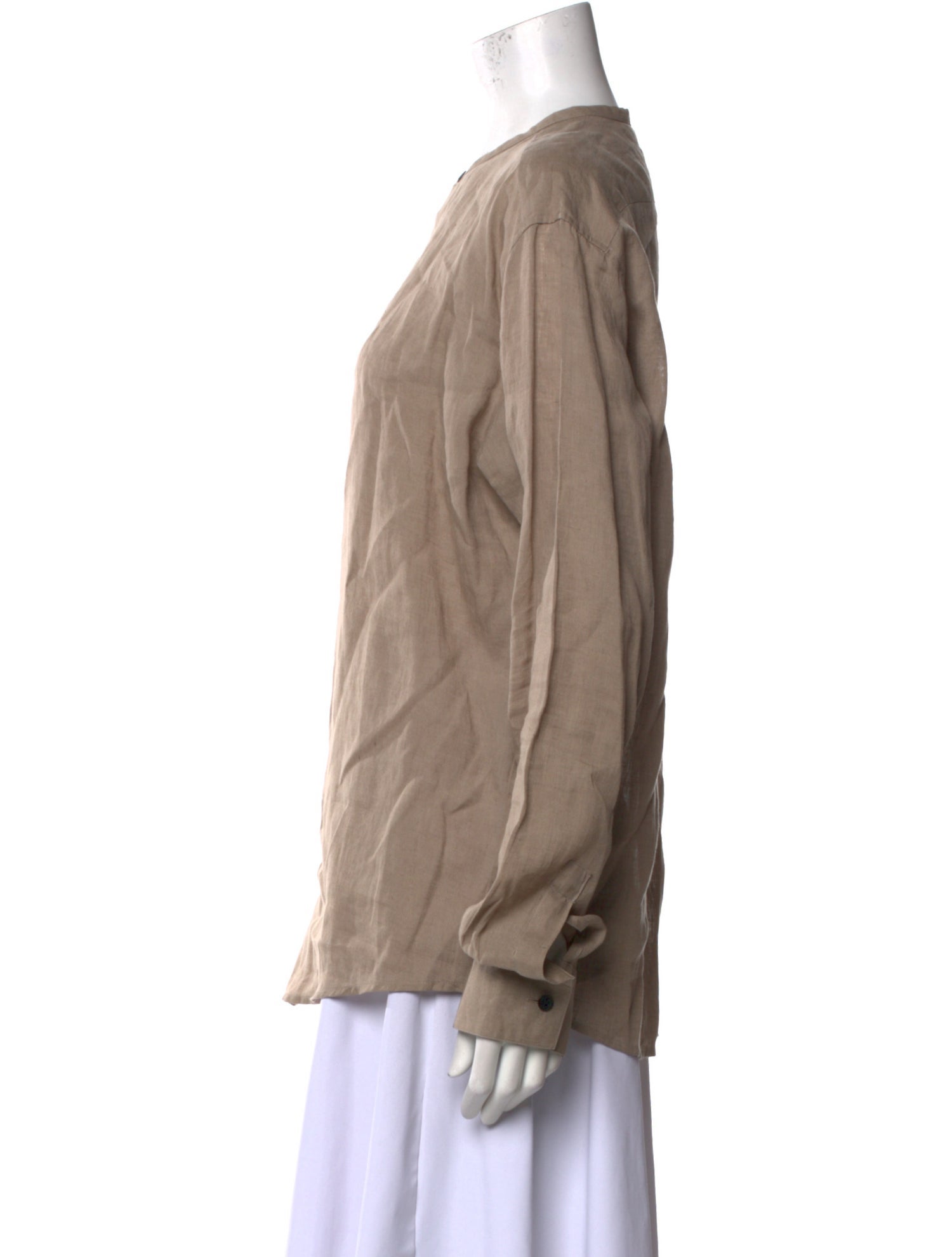 Hermès Linen Crew Neck Button-Up Top