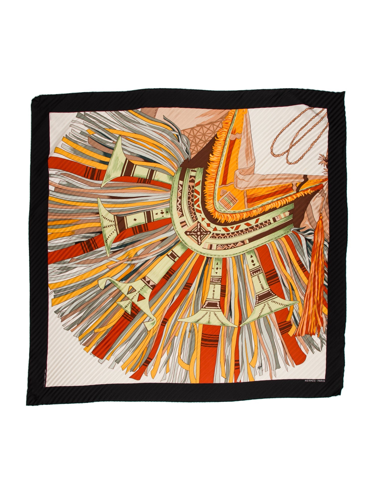 Hermès Cuirs Du Desert Silk Plissé Scarf