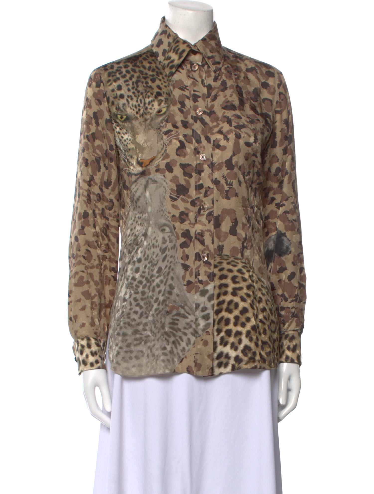 Hermès Silk Animal Print Button-Up Top