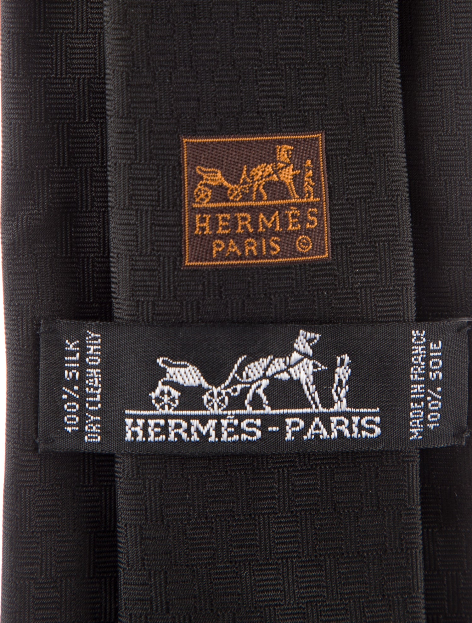 Hermès Black silk solid tie.