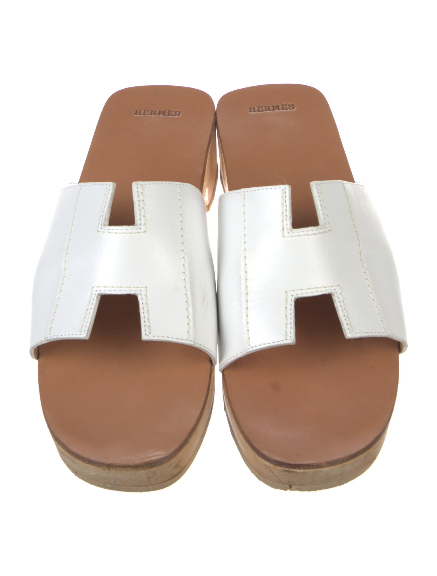 Hermès H Logo Leather Slides