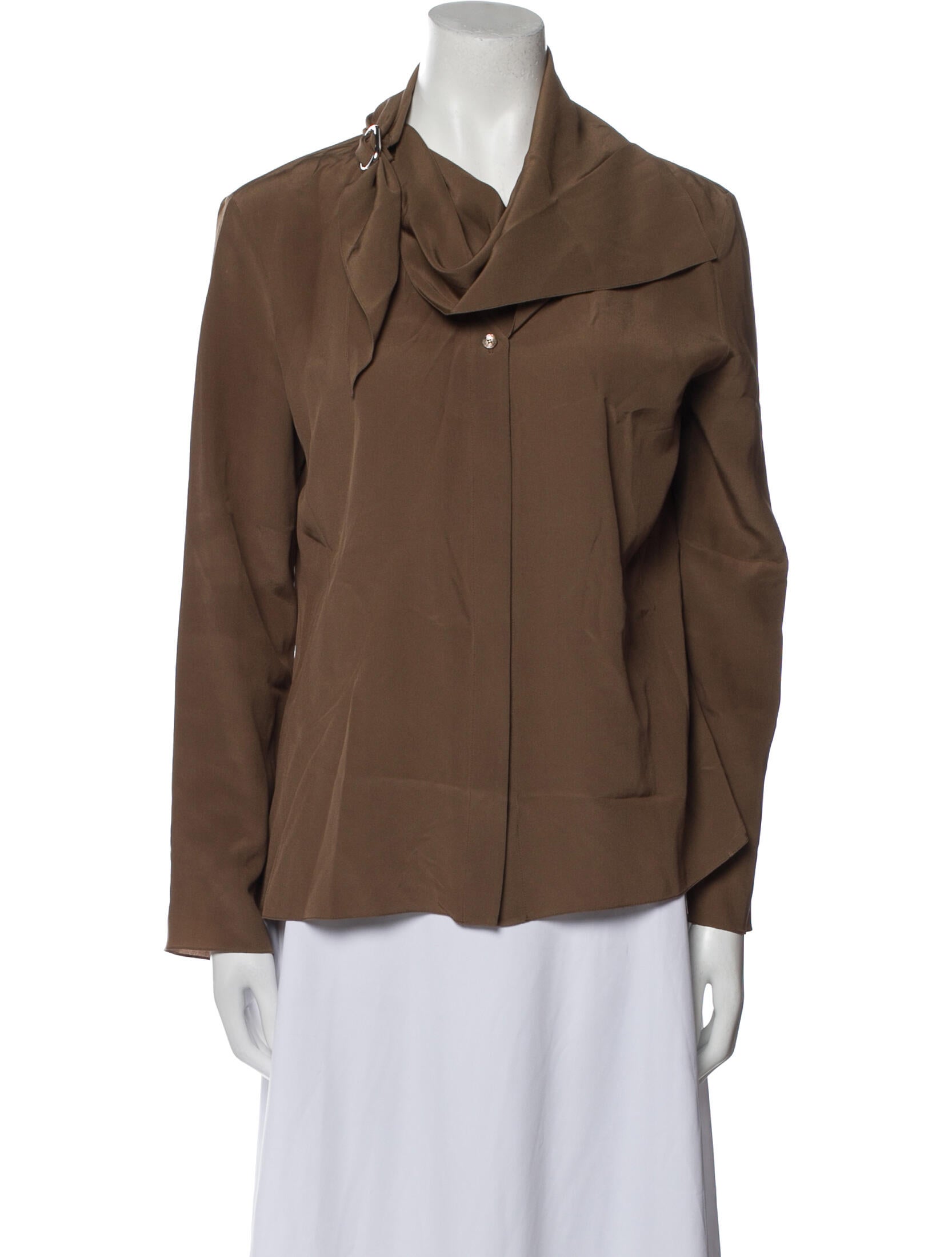 Hermès Cowl Neck Long Sleeve Button-Up Top