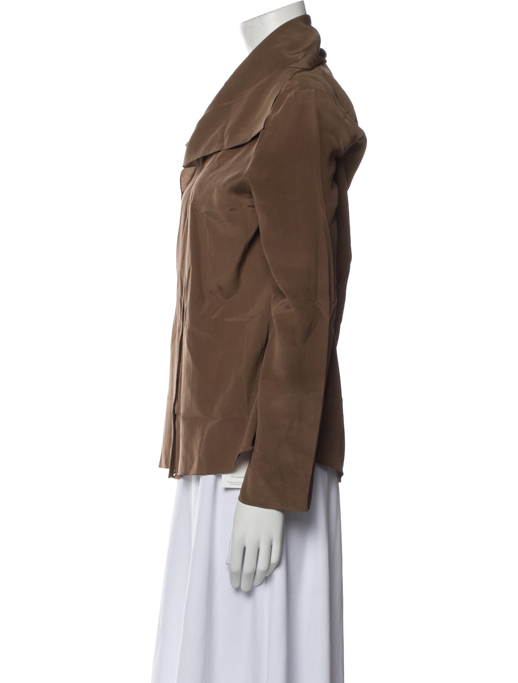 Hermès Cowl Neck Long Sleeve Button-Up Top