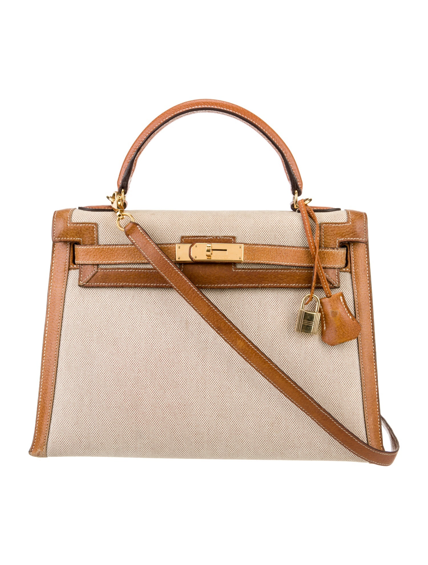 Hermès Toile & Peau Porc Kelly II Sellier 32