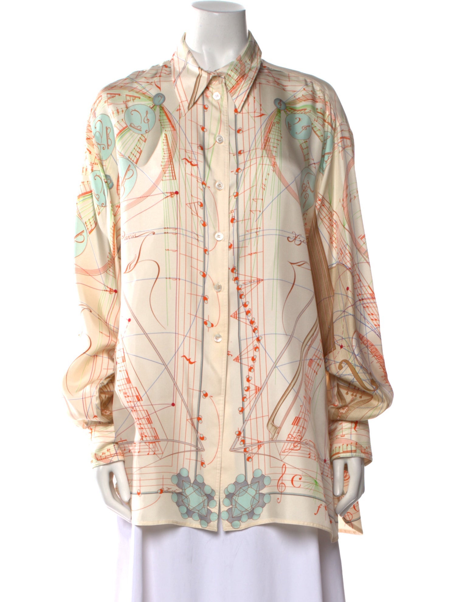 Hermès Silk Striped Button-Up Top