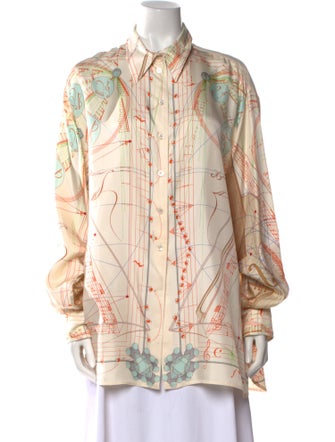 Hermès Silk Striped Button-Up Top