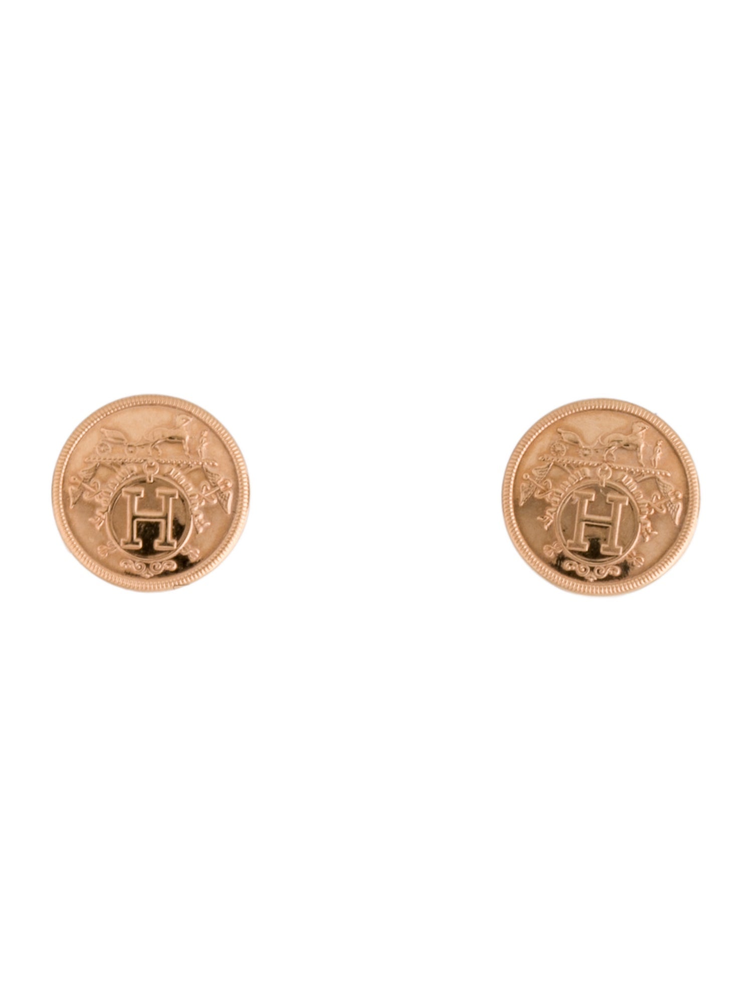 Hermès 18K Ex-Libris Stud Earrings