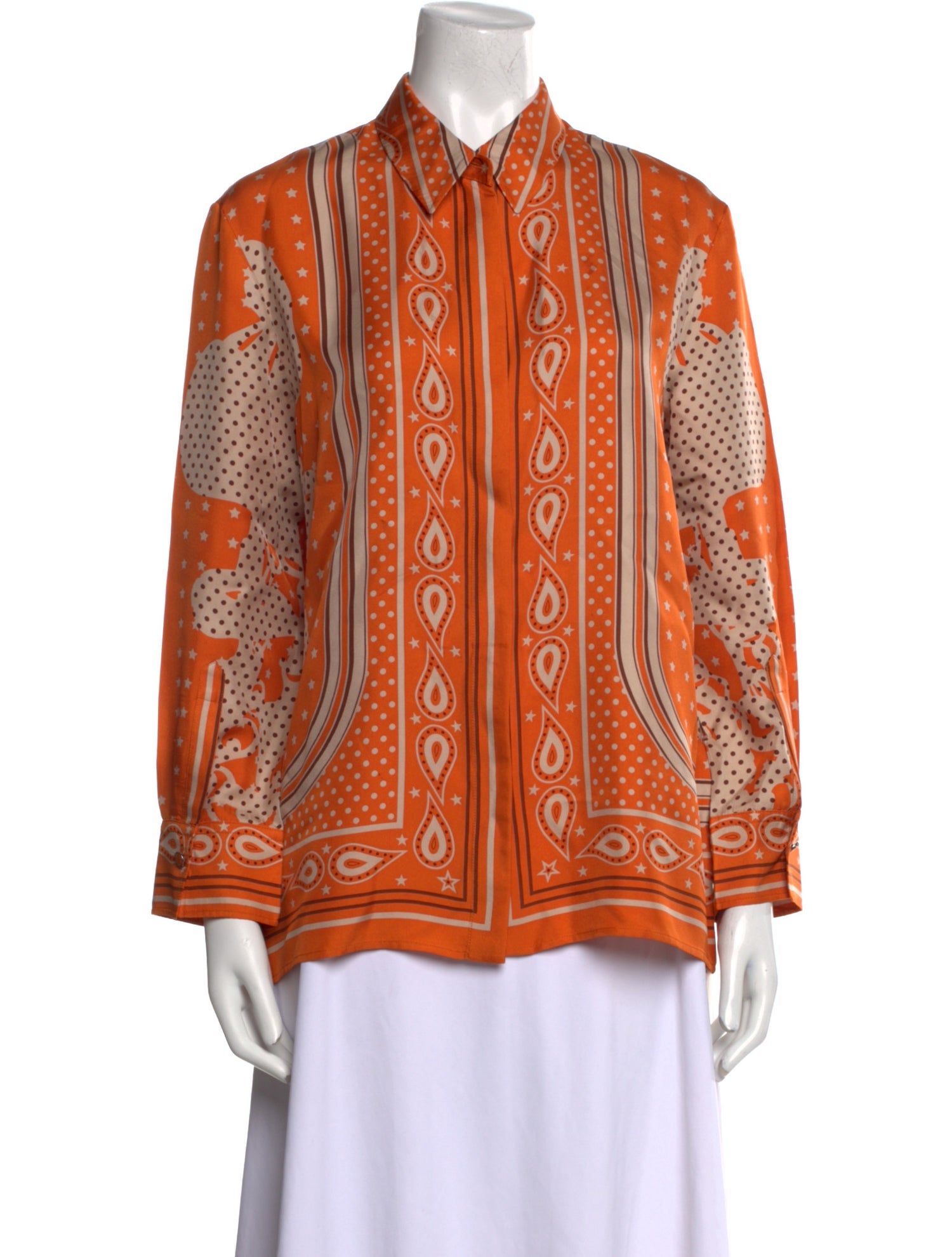 Hermès Silk Printed Button-Up Top