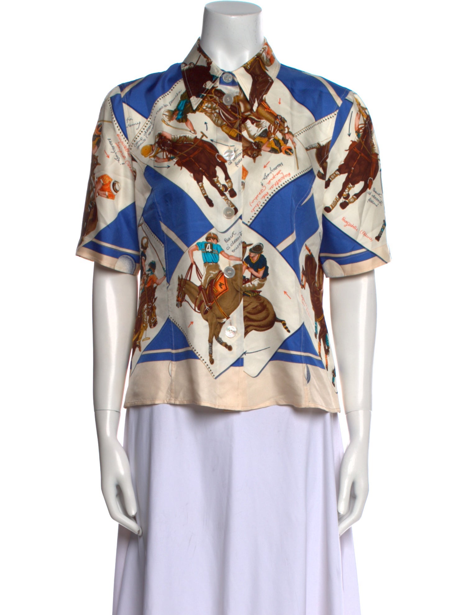 Hermès Silk Printed Button-Up Top