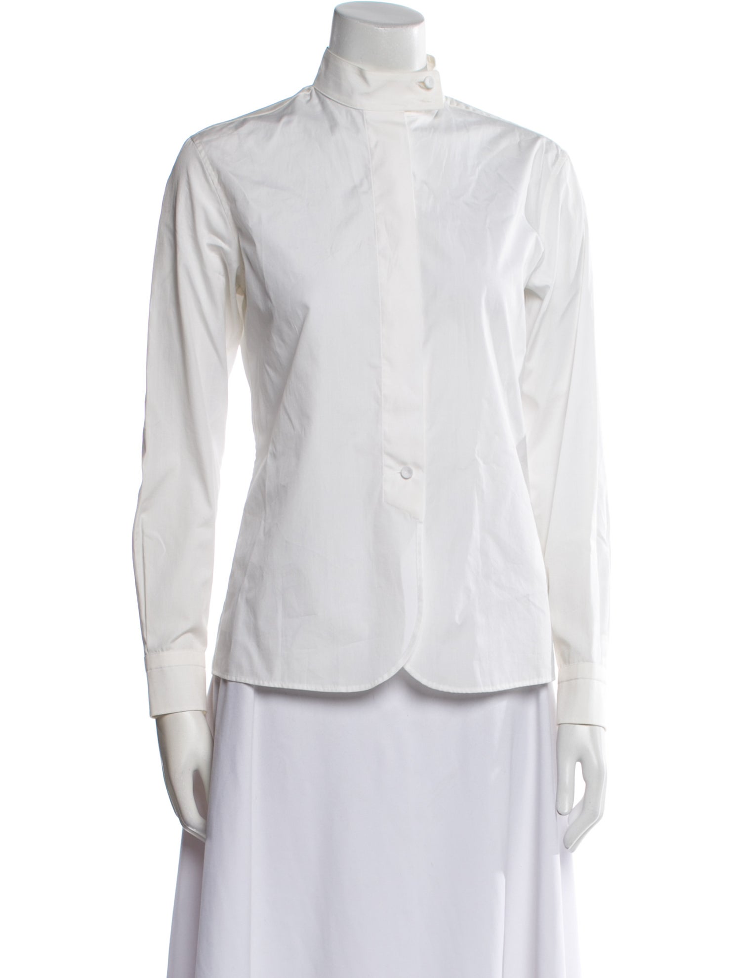 Hermès Mock Neck Long Sleeve Button-Up Top