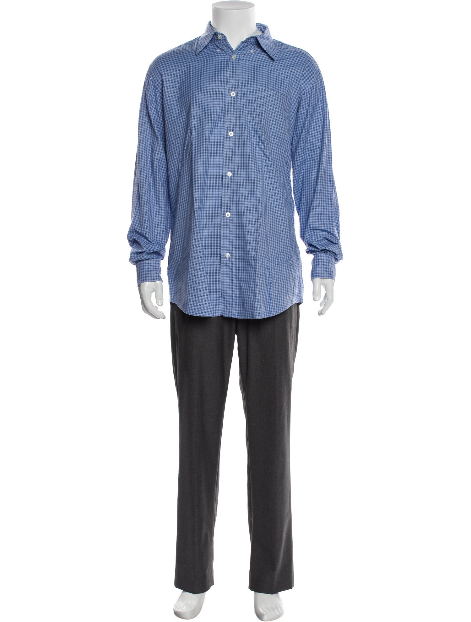 Hermès Plaid Print Long Sleeve Dress Shirt