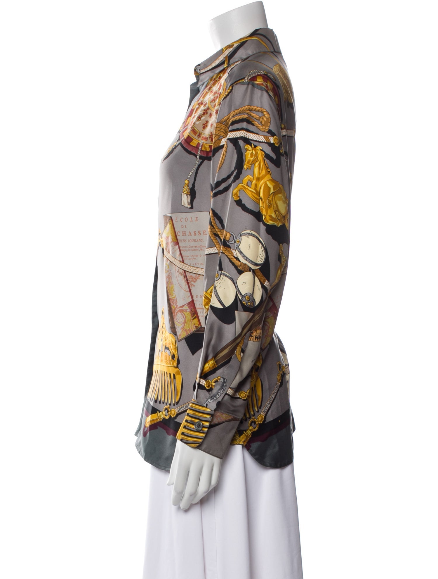 Hermès Silk Printed Button-Up Top