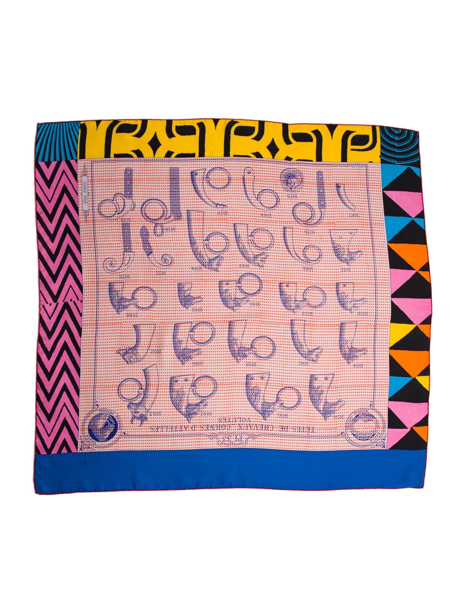 Hermès Tetes De Chevaux Cornes d'Attelles Silk Scarf