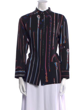 Hermès Printed Long Sleeve Button-Up Top