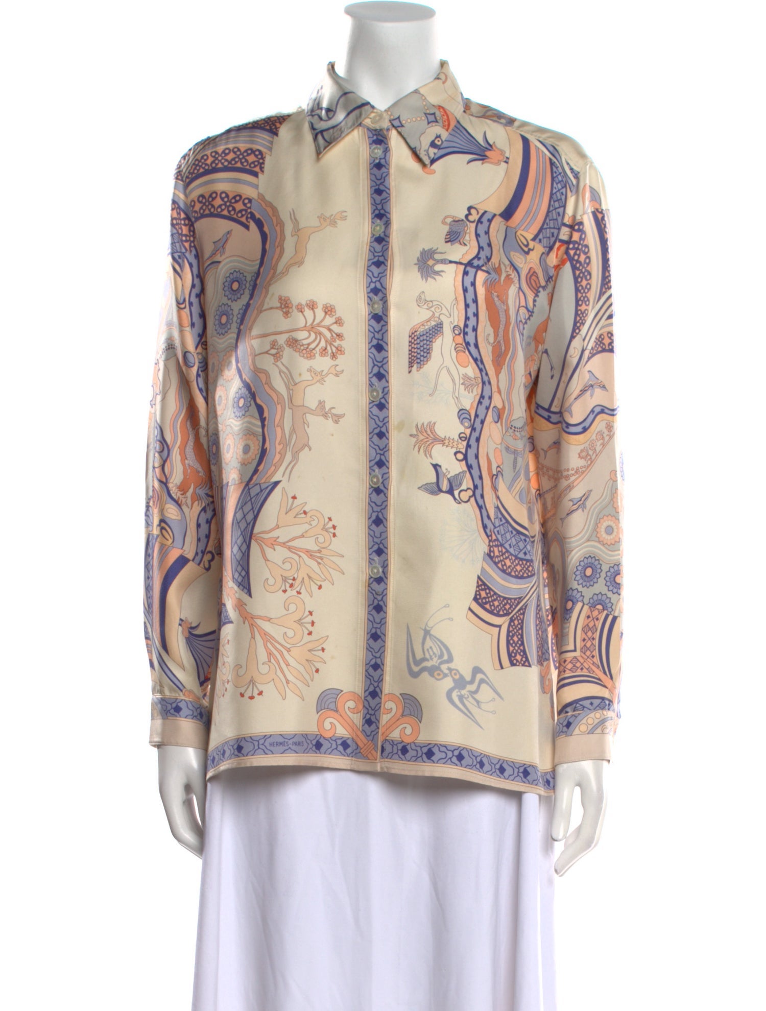 Hermès Silk Paisley Print Button-Up Top