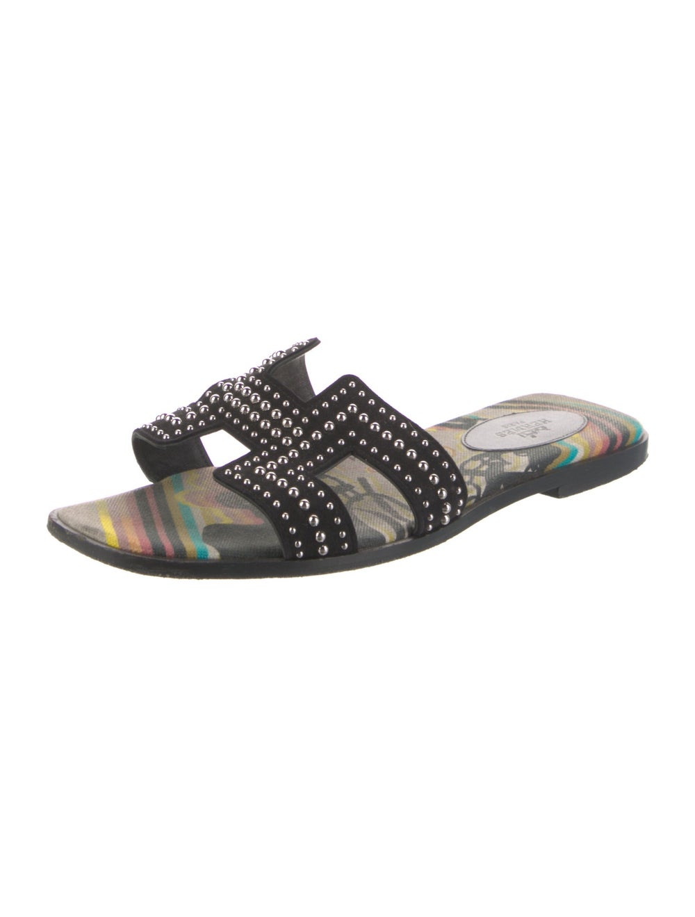 Hermès Oran Slides Black Suede Patterned Studded … - image 2