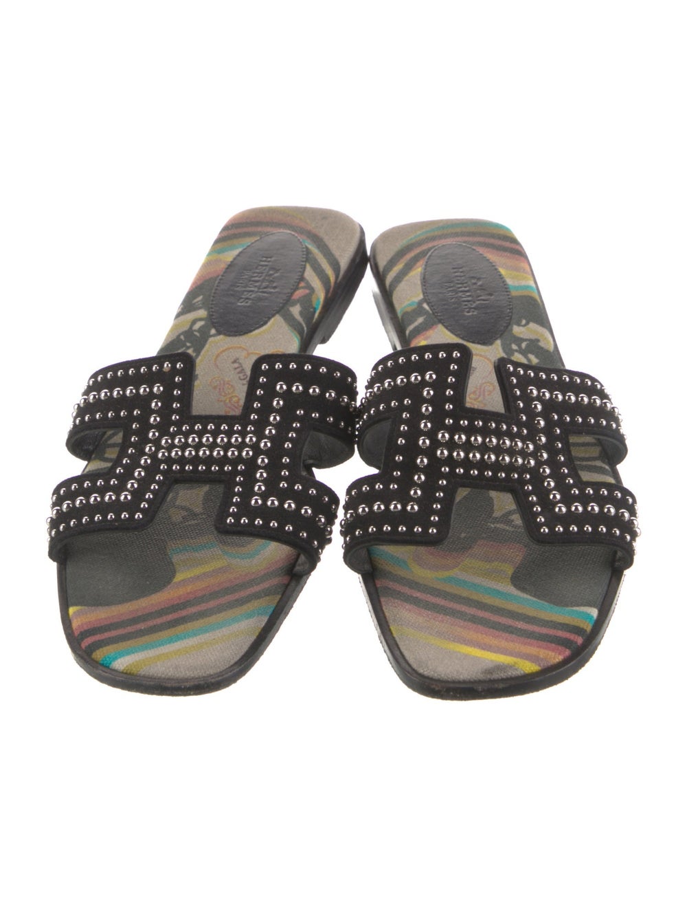 Hermès Oran Slides Black Suede Patterned Studded … - image 3