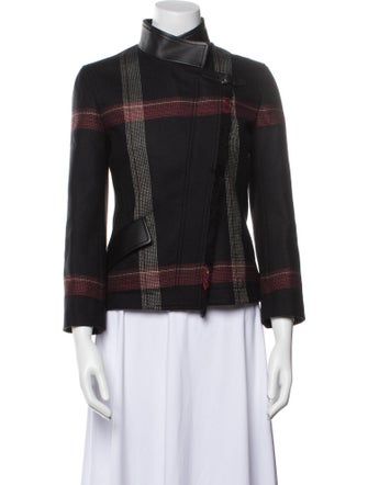 Hermès Wool Plaid Print Biker Jacket