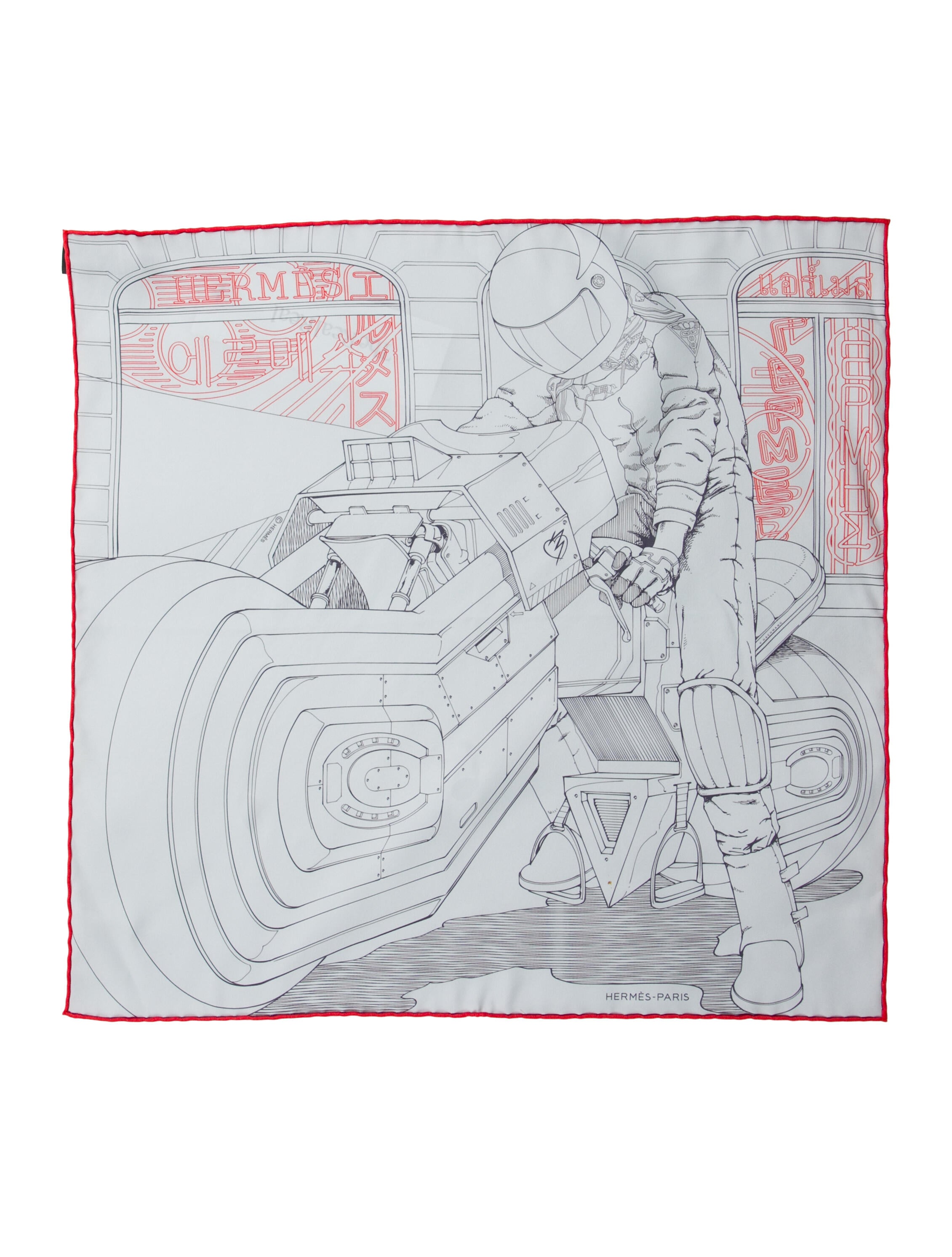 Hermès Mysterious Rider Pocket Square Silk Scarf