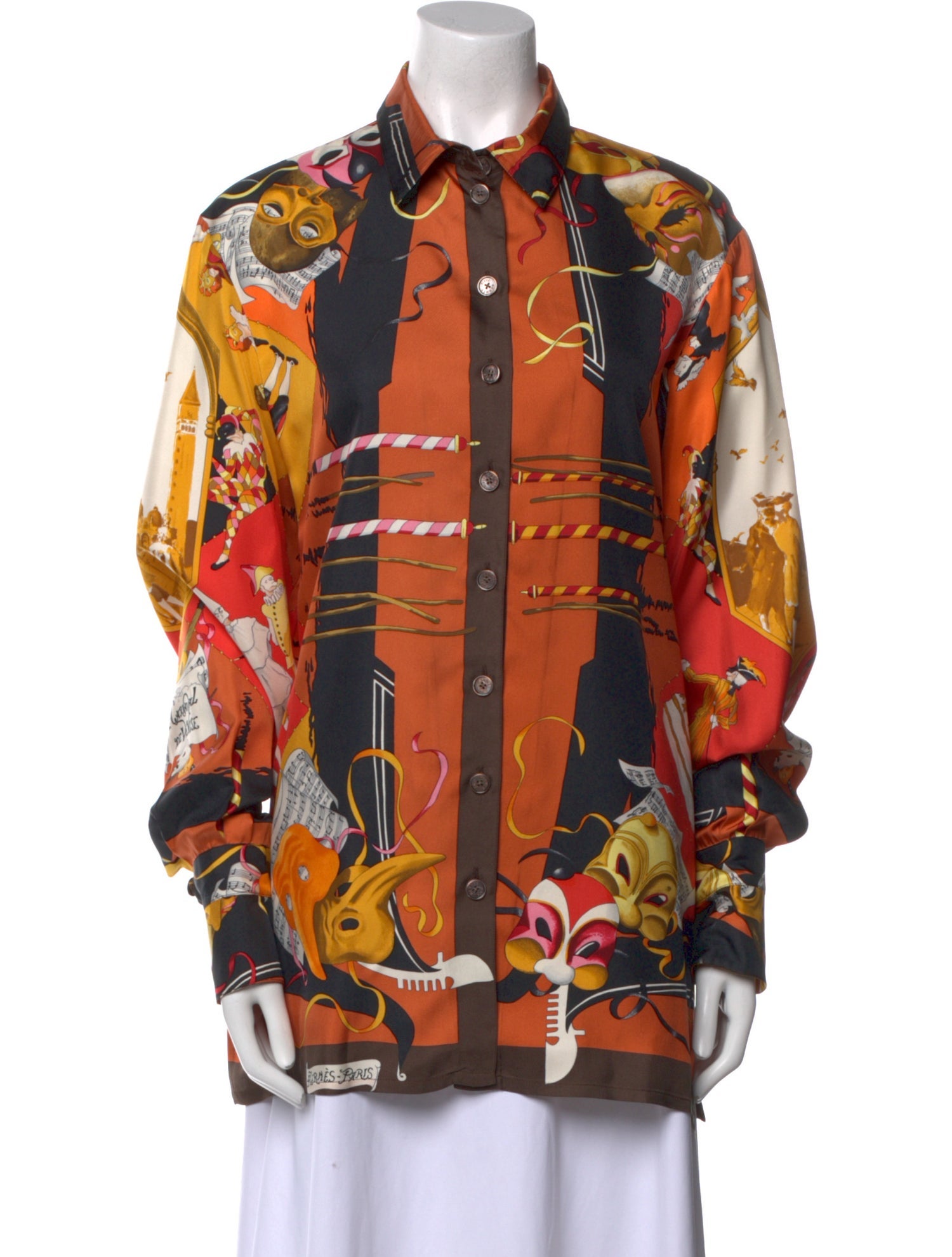 Hermès Silk Printed Button-Up Top