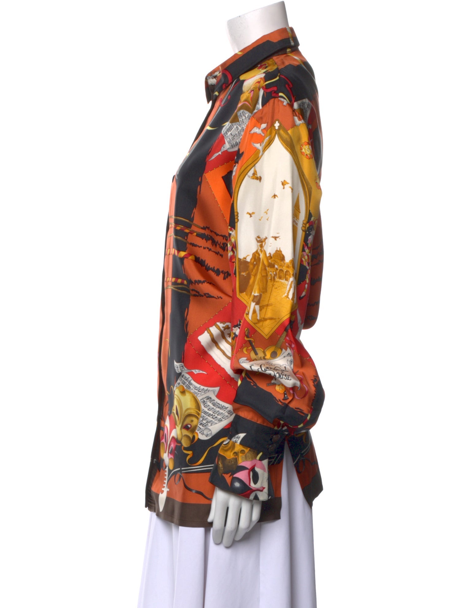 Hermès Silk Printed Button-Up Top